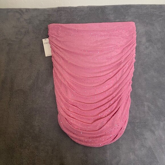 AFRM Womens‎ Rhinestone Pink Ruched Strapless Mesh Top Size Large Blouse NWT - Picture 2 of 7